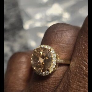INC INTERNATIONAL SILVER OVAL CHAMPAGNE GEMSTONE COCKTAIL RING SZ 9 WOMEN